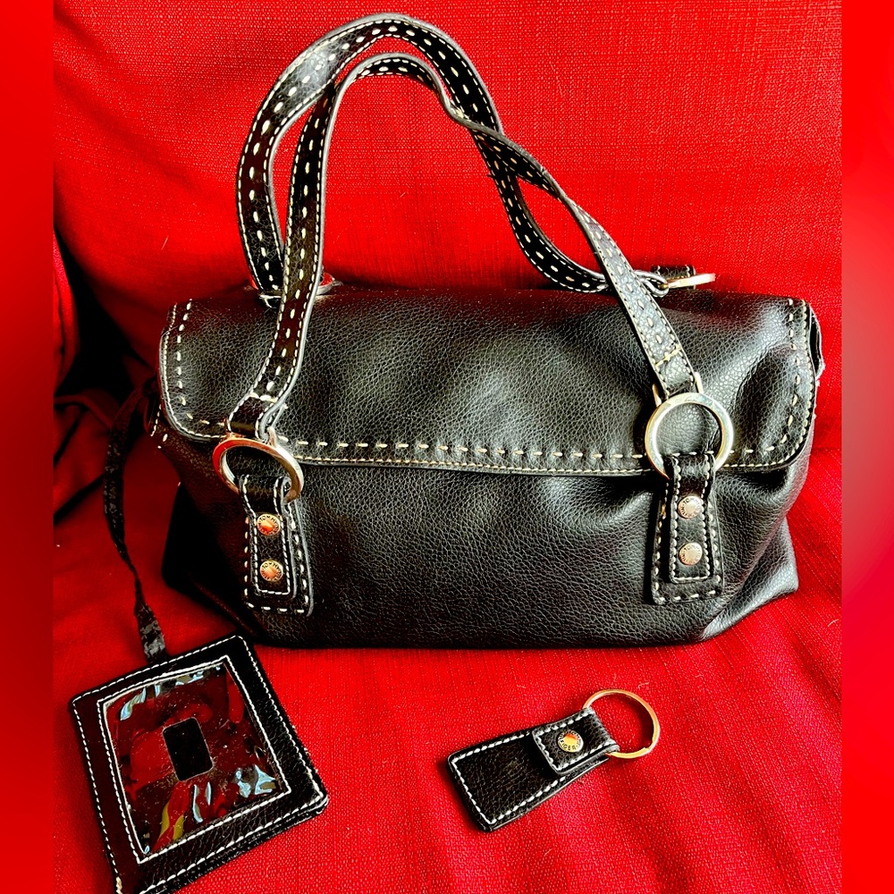 Tommy Hilfiger Black Handbag/double Handle W/attached Credit Card Holder Vintage